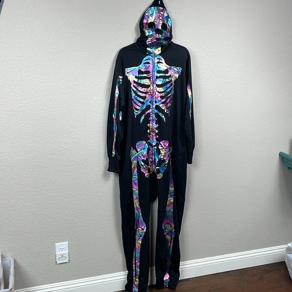 NWT Tipsy Elves Iridescent Skeleton Costume Onesie Jumpsuit Halloween Sz L - Picture 4 of 12